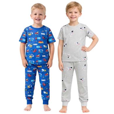 Kids Boys Cars Astonauts 2-Pack Pajamas Snug Fit PJs Short Sleeve