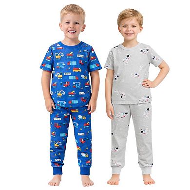Kids Boys Cars Astronauts 2-Pack Pajamas Snug Fit PJs Long Sleeve