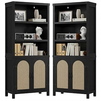 Farmhouse Bookshelves and Bookshelves with Door Set of 2