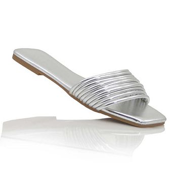 Multi Strap Slide Sandals for Women Flat Open Toe Design
