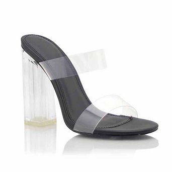 Clear Strap Block Heel Slide Sandals for Women Open Toe