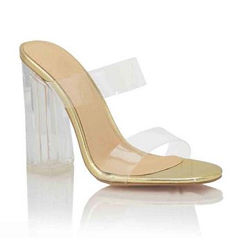 Clear Strap Block Heel Slide Sandals for Women Open Toe