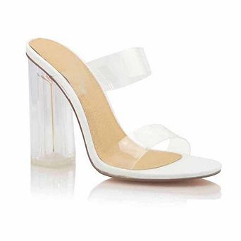 Clear Strap Block Heel Slide Sandals for Women Open Toe