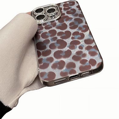 Leopard Pattern Phone Case with Beaded Strap Glossy Protective Cover