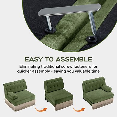 Button-Tufted Modular Sectional Sofa with Fringe Skirt Base-Sillysis