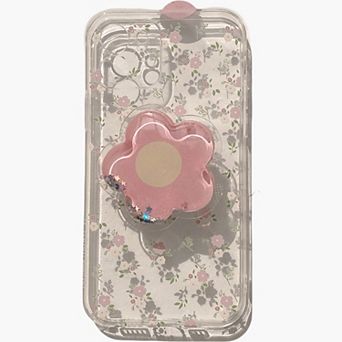Peach Pattern Phone Case with Flower Grip Cute Fruit Protective Cover