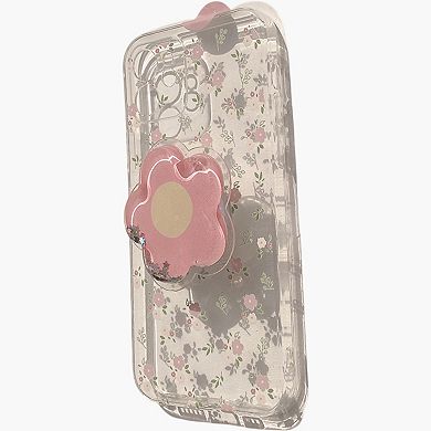 Peach Pattern Phone Case with Flower Grip Cute Fruit Protective Cover