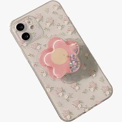Peach Pattern Phone Case with Flower Grip Cute Fruit Protective Cover