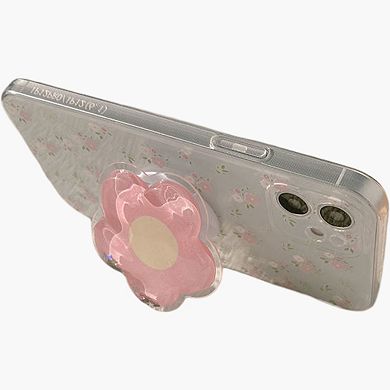 Peach Pattern Phone Case with Flower Grip Cute Fruit Protective Cover