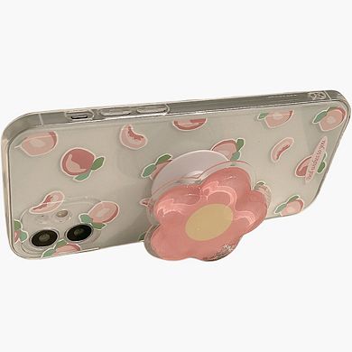Peach Pattern Phone Case with Flower Grip Cute Fruit Protective Cover