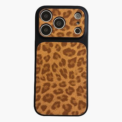 Leopard Print Phone Case with Wrist Strap Textured Back Protective Shock Resistant Cover