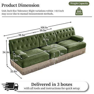 3-Seater Button-Tufted Fringe Sofa -Sillysis