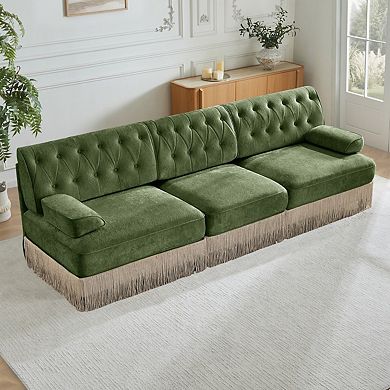 3-Seater Button-Tufted Fringe Sofa -Sillysis