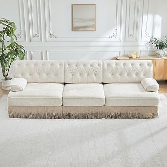 3-Seater Button-Tufted Fringe Sofa -Sillysis