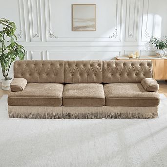 3-Seater Button-Tufted Fringe Sofa -Sillysis