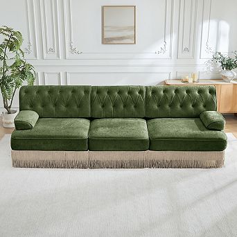 3-Seater Button-Tufted Fringe Sofa -Sillysis