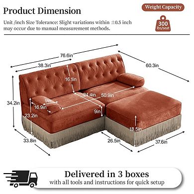 Tufted Velvet Modular Sectional Sofa with Ottoman-Sillysis
