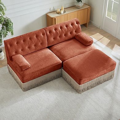 Tufted Velvet Modular Sectional Sofa with Ottoman-Sillysis