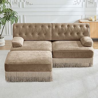 Tufted Velvet Modular Sectional Sofa with Ottoman-Sillysis