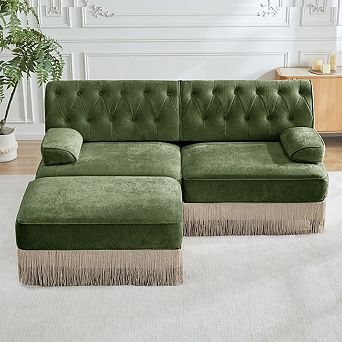 Tufted Velvet Modular Sectional Sofa with Ottoman-Sillysis