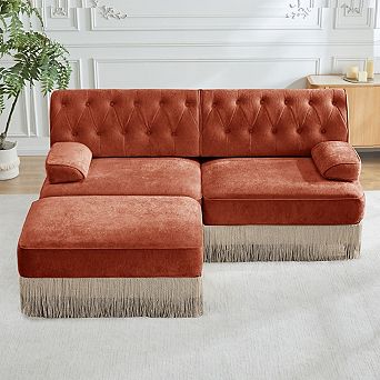 Tufted Velvet Modular Sectional Sofa with Ottoman-Sillysis