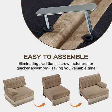 Button-Tufted Velvet Modular Sectional Sofa with Ottomans-Sillysis