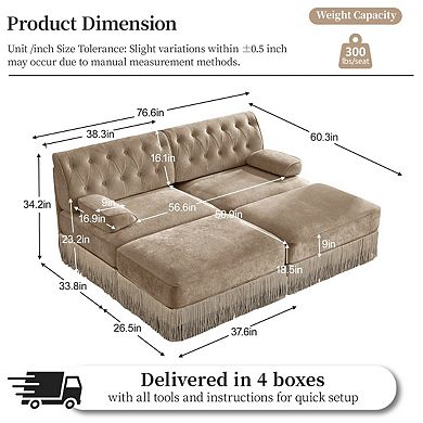 Button-Tufted Velvet Modular Sectional Sofa with Ottomans-Sillysis