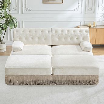Button-Tufted Velvet Modular Sectional Sofa with Ottomans-Sillysis