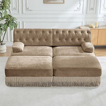 Button-Tufted Velvet Modular Sectional Sofa with Ottomans-Sillysis