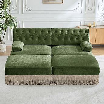 Button-Tufted Velvet Modular Sectional Sofa with Ottomans-Sillysis