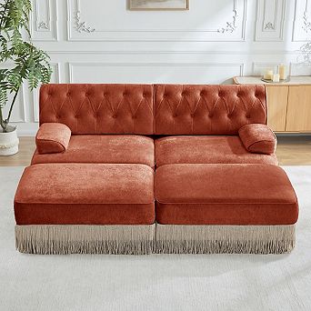 Button-Tufted Velvet Modular Sectional Sofa with Ottomans-Sillysis