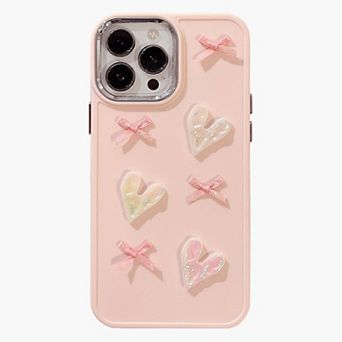 Heart and Bow Phone Case with Glossy Embellished Design Cute Protective Cover