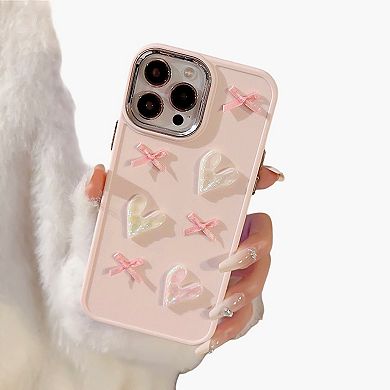 Heart and Bow Phone Case with Glossy Embellished Design Cute Protective Cover