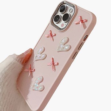 Heart and Bow Phone Case with Glossy Embellished Design Cute Protective Cover