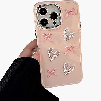 Heart and Bow Phone Case with Glossy Embellished Design Cute Protective Cover