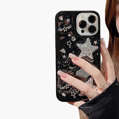Glitter Star Phone Case with Star Pattern Sparkle Finish Protective Cover