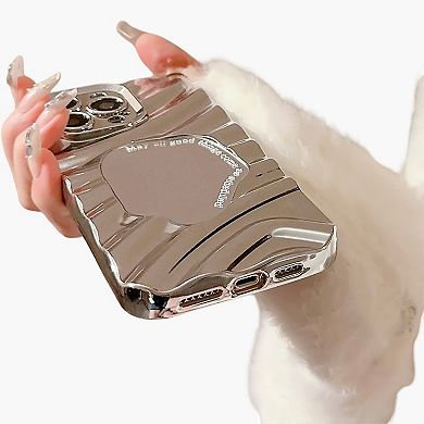 Glossy Ripple Phone Case with Mirror Detail Wavy Pattern Protective Cover