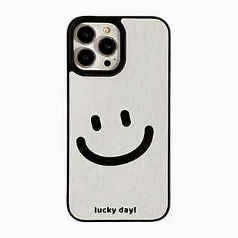 Smiley Face Phone Case with Textured Finish Minimal Graphic Design Protective Cover