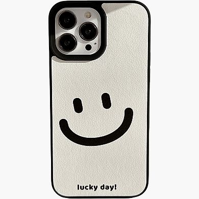 Smiley Face Phone Case with Textured Finish Minimal Graphic Design Protective Cover