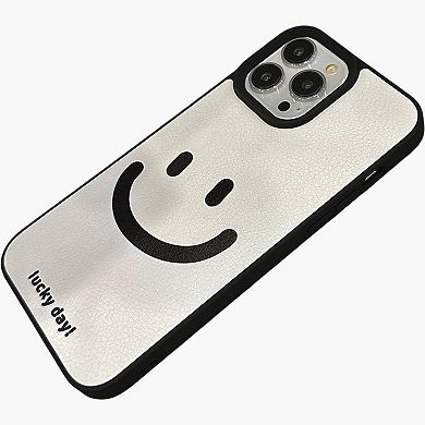 Smiley Face Phone Case with Textured Finish Minimal Graphic Design Protective Cover