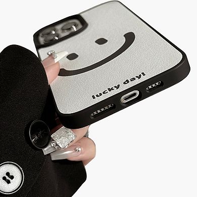 Smiley Face Phone Case with Textured Finish Minimal Graphic Design Protective Cover