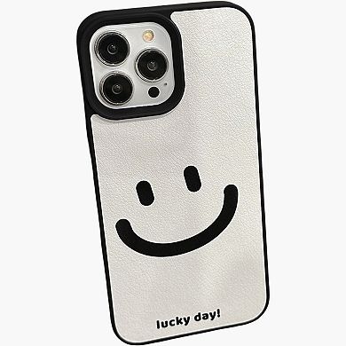 Smiley Face Phone Case with Textured Finish Minimal Graphic Design Protective Cover