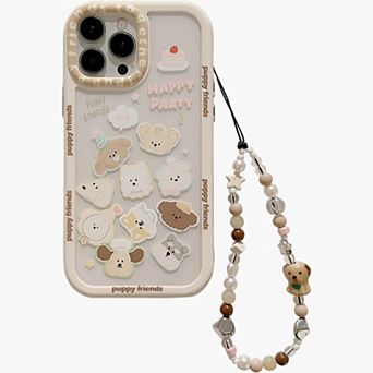 Puppy Friends Phone Case with Charm Strap Cute Cartoon Protective Cover