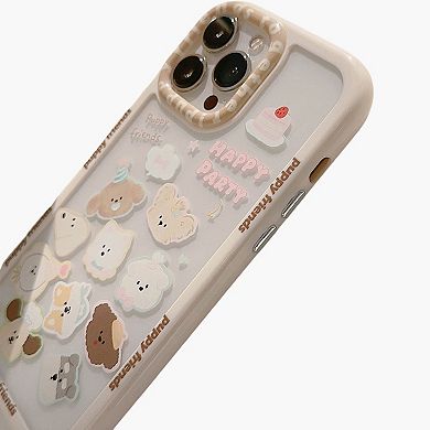 Puppy Friends Phone Case with Charm Strap Cute Cartoon Protective Cover