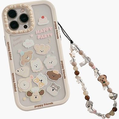 Puppy Friends Phone Case with Charm Strap Cute Cartoon Protective Cover