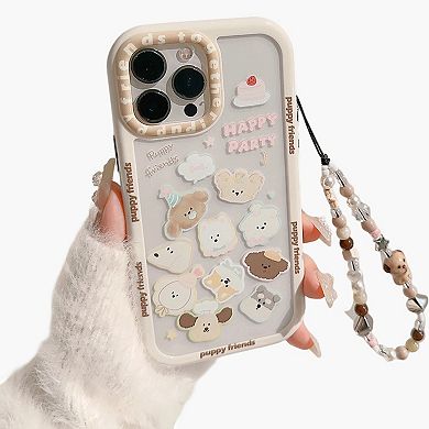 Puppy Friends Phone Case with Charm Strap Cute Cartoon Protective Cover