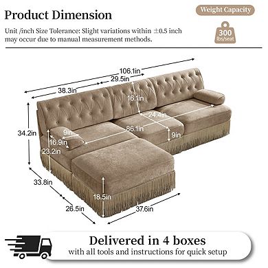Button Tufted Modular Sectional Sofa with Ottoman-Sillysis