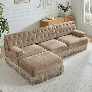 Button Tufted Modular Sectional Sofa with Ottoman-Sillysis