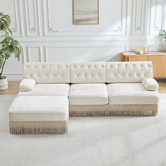Button Tufted Modular Sectional Sofa with Ottoman-Sillysis