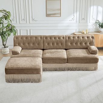 Button Tufted Modular Sectional Sofa with Ottoman-Sillysis